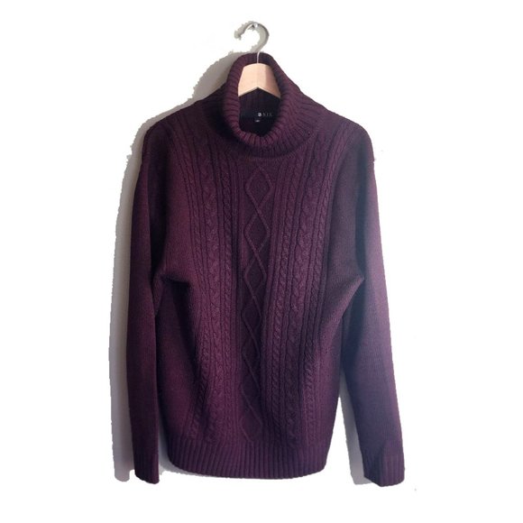Wine Color Slim Fit Turtleneck Sweatshirt - Picture 1 of 3